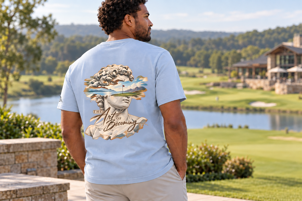 Art of Becoming Tee worn in Sky Blue
