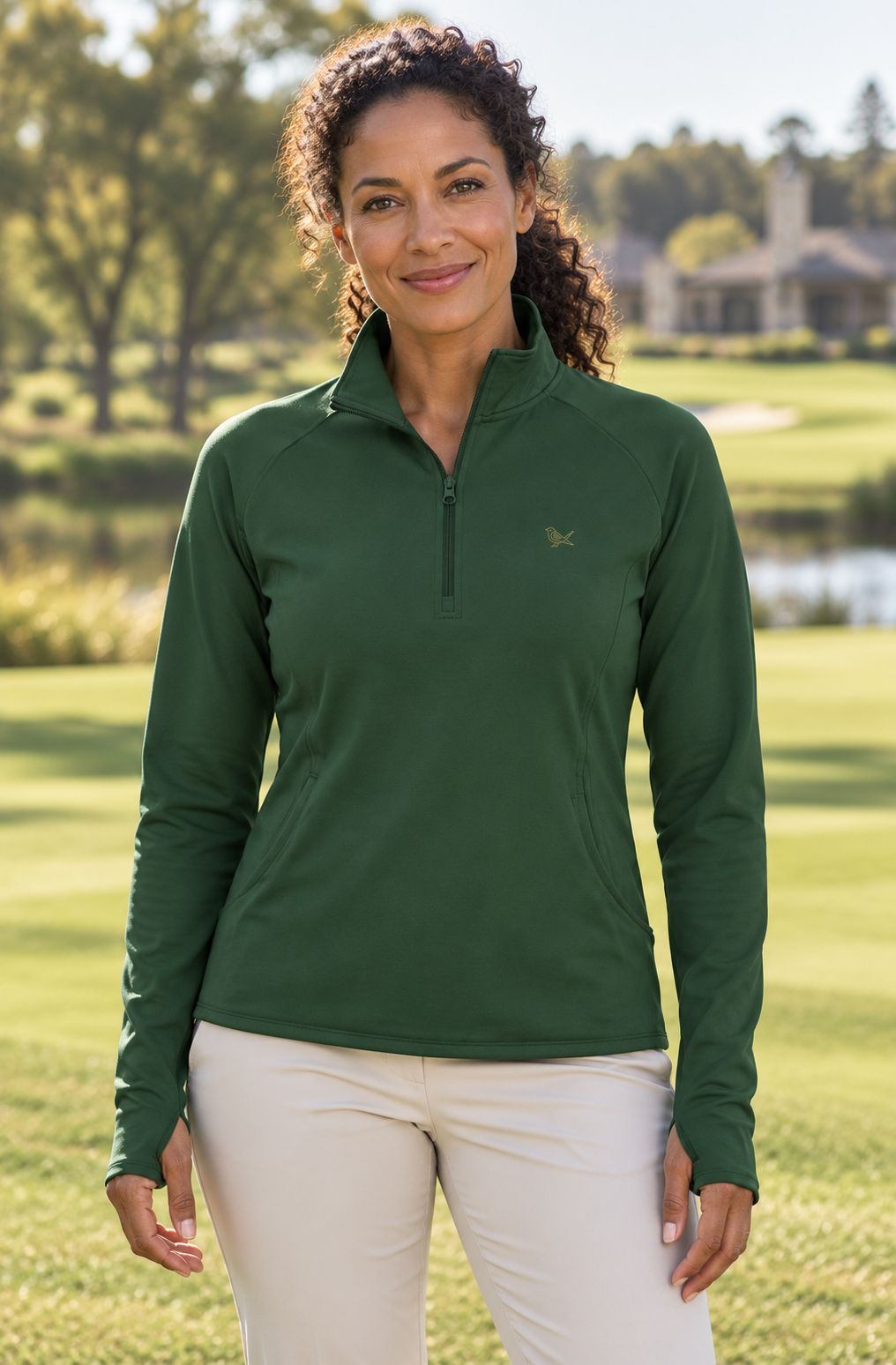 Range Zip worn in Forest Green