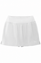 Approach Skort in White with tonal bird logo, product mockup | Iron Muse Golf